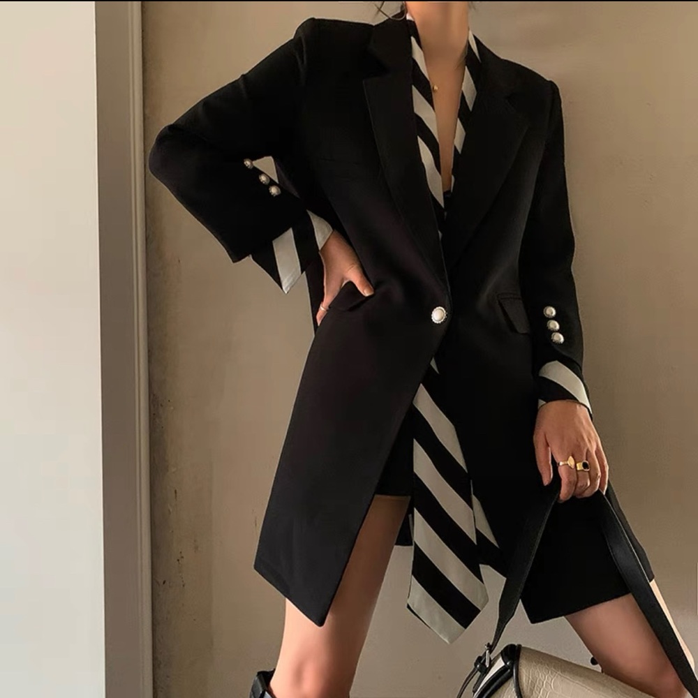 Stylish 2 Layers Women Black Blazer